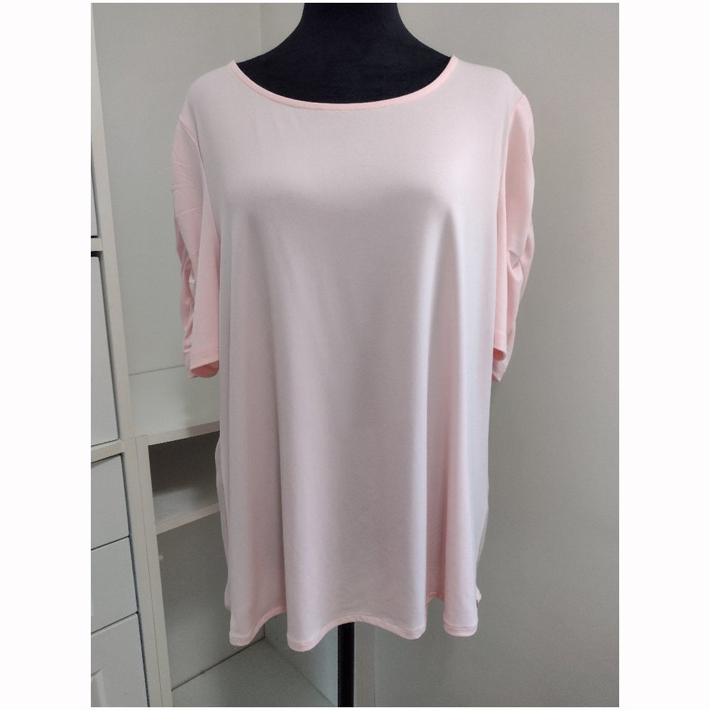NWT Calvin Klein soft rose pink color blouse with scrunched sleeves LARGE